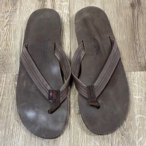 Rainbow Single Layer Premium Leather Flip Flops Sandals Tan Brown XXXLarge